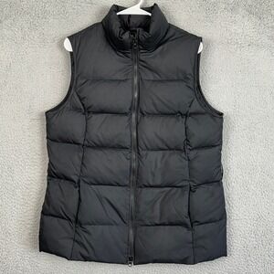 GAP Puffer Vest Womens Large Black Down Quilted Full Zip Stand Collar Good
